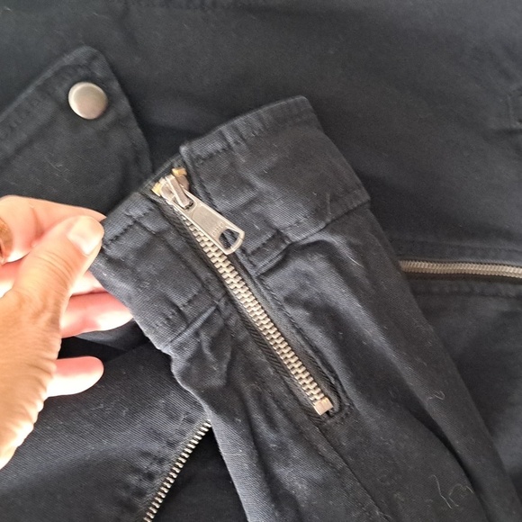 Old Navy  Canvas Moto Jacket Womens Size L Black Asymmetrical Diagonal Z… - Picture 7 of 9